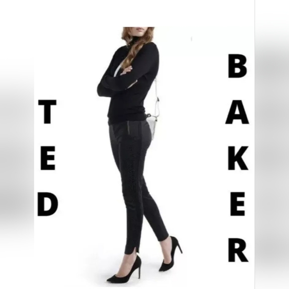 Ted Baker London -Jeggins Women's Black Sz 2 Snake Effect Paneled  NWT - Picture 2 of 12